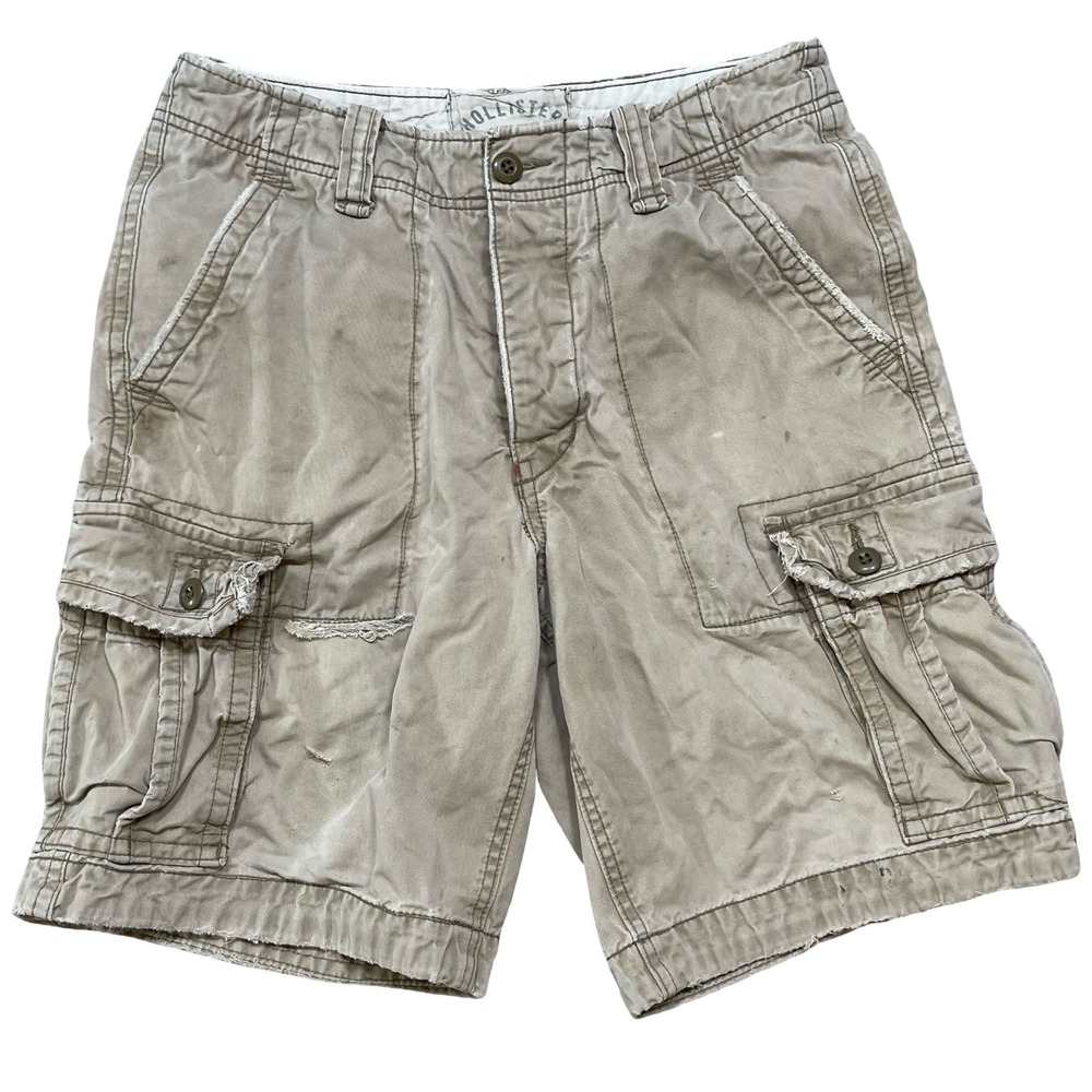 Vintage Hollister Mens‎ Cargo Shorts Tan 32 Utility Distressed Y2K Surf Baggy